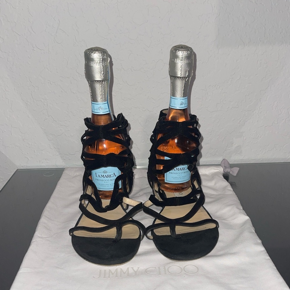 Jimmy Choo Suede Black Strappy Sandals size 38.5